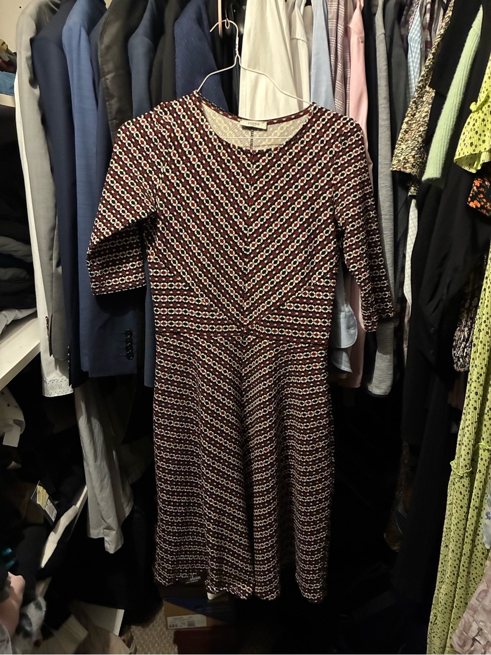 Egerie Paris Geometric Fit & Flare Midi Dress – 3/4 Sleeve